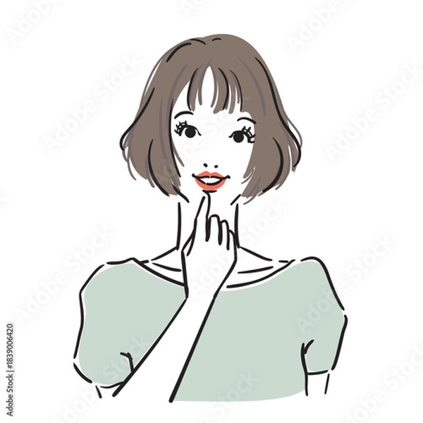 Obraz ボブヘアの可愛い女性上半身笑顔