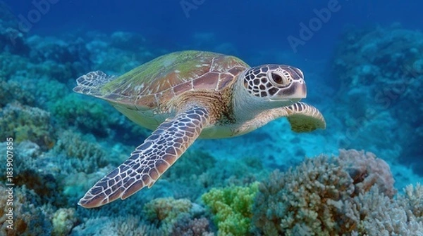 Obraz turtle floating in the blue ocean