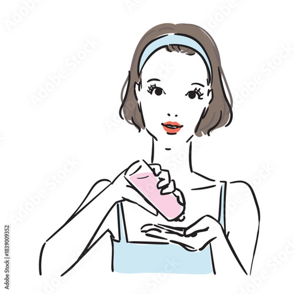 Obraz ボブヘアの可愛い女性上半身スキンケア