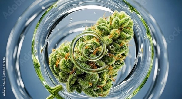 Fototapeta Closeup of Cannabis Bud in Watery Spiral with Abstract Movement