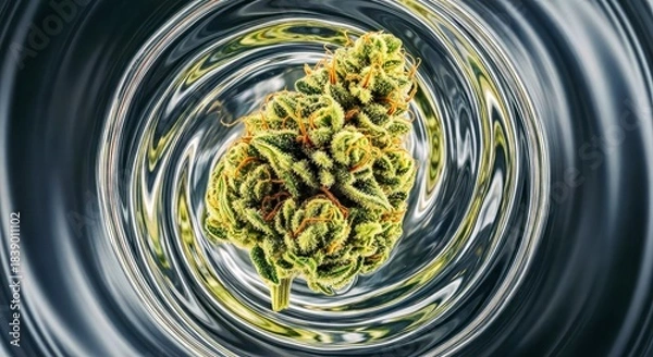 Fototapeta Closeup of Cannabis Bud in Watery Spiral with Abstract Movement