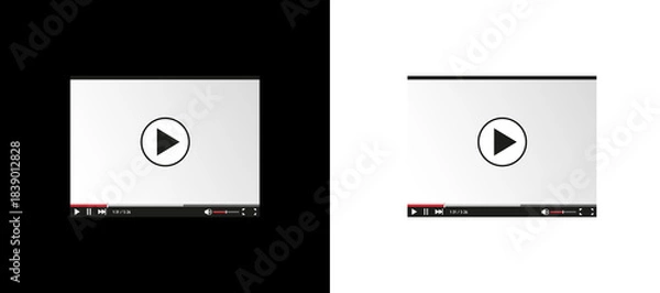 Obraz Video player interface with play button and control bar on blank screen.