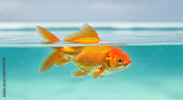 Fototapeta Vibrant Goldfish Splashing and Leaping Out of Water