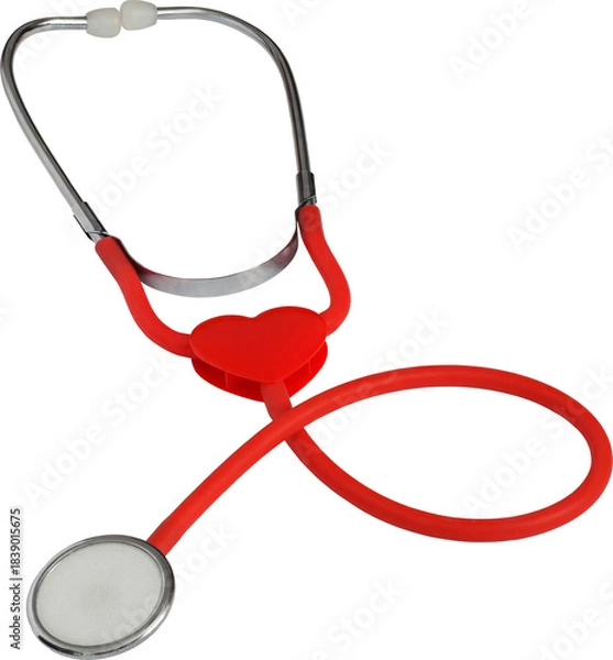 Obraz Red stethoscope with heart shape isolated on white background