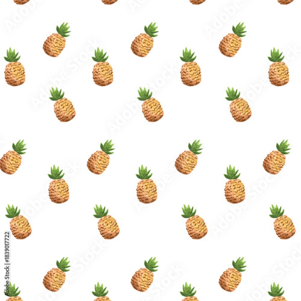 Obraz Hand drawn vector tiny pineapple seamless pattern watercolor style