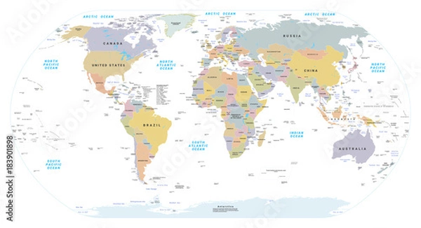 Fototapeta Highly detailed political World map. EPS 10 vector