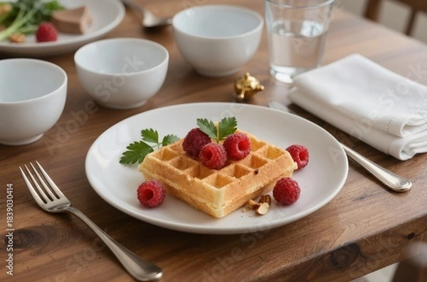 Obraz waffles with strawberries