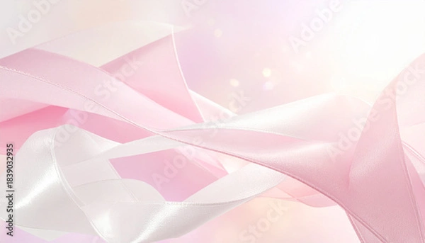 Obraz 淡いピンクの光沢あるリボンが流れる繊細な抽象背景