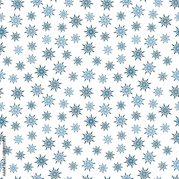 Fototapeta Seamless isolated pattern of icy sparkling crystals and stars on a white background. Vector illustration.