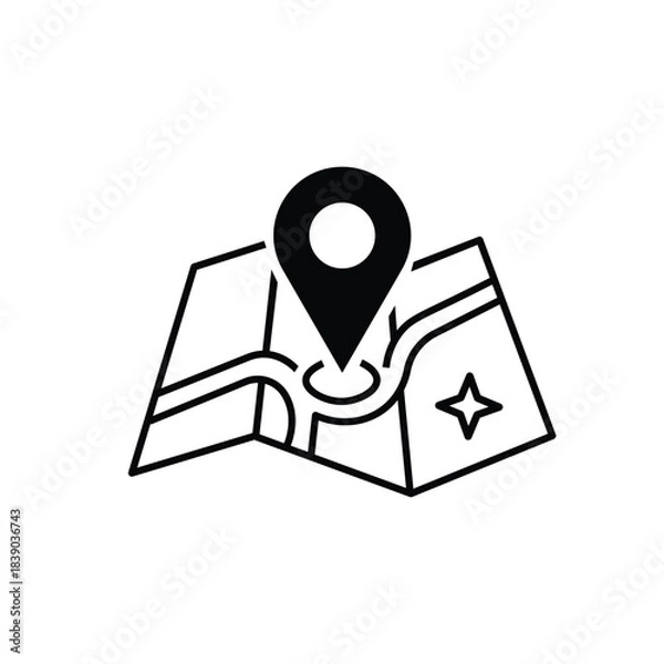 Obraz Minimal Map with Location Pin Icon Black Line Map Marker Vector