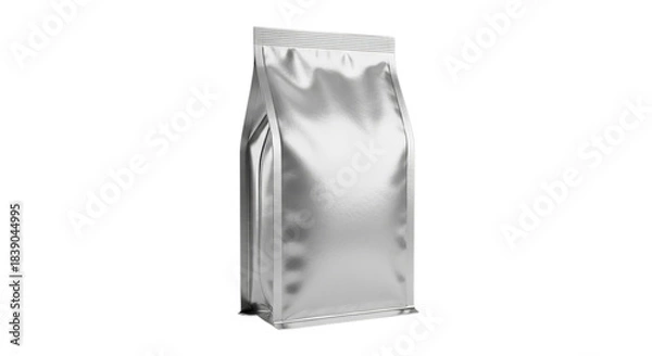 Fototapeta Blank silver stand up pouch mockup with resealable zipper top on a solid for product presentation on transparent background