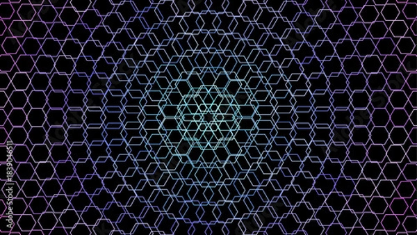 Obraz Vector Concentric Neon Hexagonal Halftone Pattern – Futuristic Cyberpunk Background