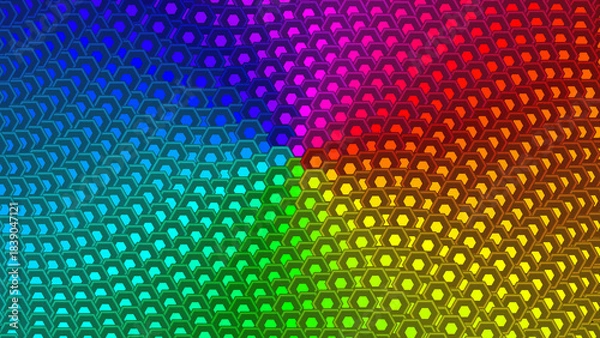 Obraz Neon Vortex Hexagon Pattern - Futuristic Abstract Spiral Grid - Glowing Cyber Energy Background