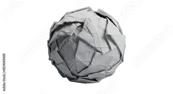 Fototapeta Highly detailed 3d render of a tightly crumpled paper ball texture on a solid creating abstract volume and shadow play on transparent background