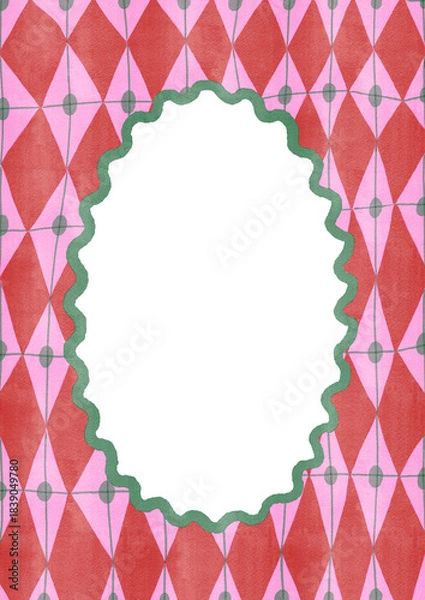 Fototapeta Oval frame on a diamond pattern background