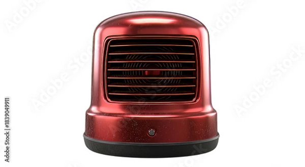 Fototapeta Retro futuristic metallic red portable air purifier or small heater with a glossy finish for design concepts on transparent background