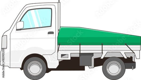 Obraz 荷台カバーを付けた白い軽トラックのベクター素材イラスト
