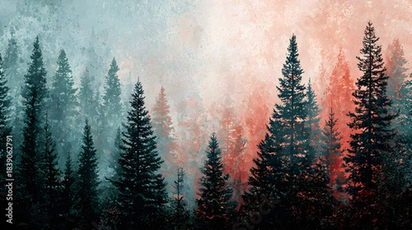Obraz Abstrakt retro background with pine trees forest
