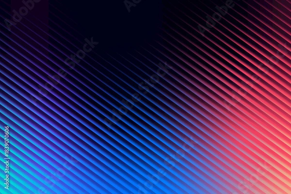 Fototapeta Diagonal blue and pink gradient lines abstract background with subtle texture and dark background gradient.