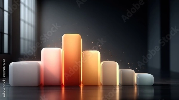 Obraz 3D-rendered graph showing data progression; illuminated, dark background