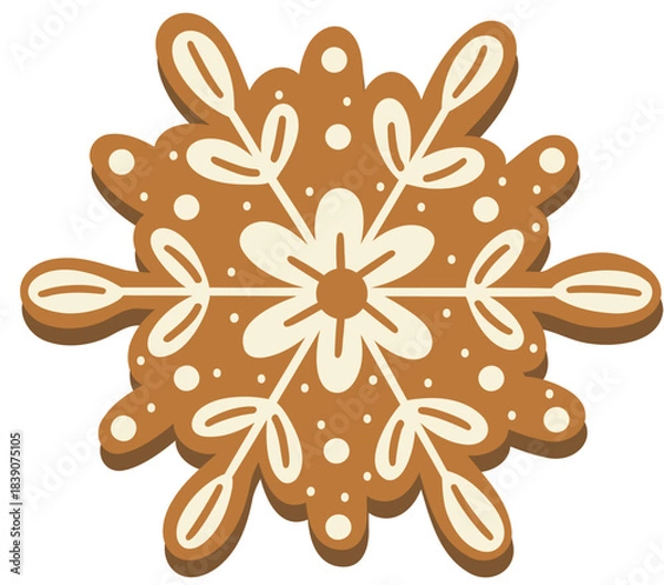 Fototapeta Decorative Snowflake Gingerbread Cookie Hand Drawn Vector Illustration