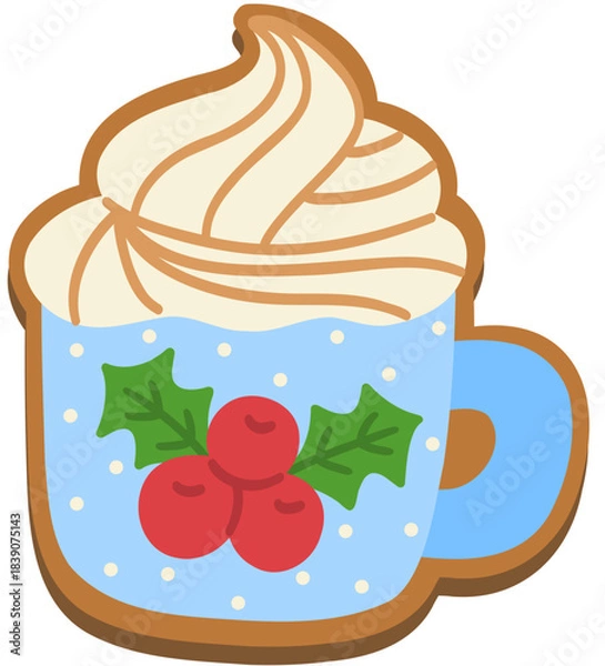 Fototapeta Hot Cocoa Mug Gingerbread Cookie Hand Drawn Vector Illustration