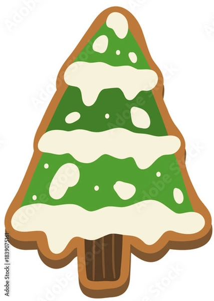 Fototapeta Pine Tree with Snow Gingerbread Cookie Hand Drawn Vector Illustration