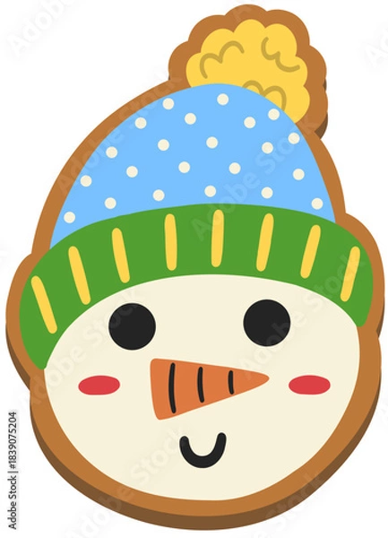 Fototapeta Snowman with Beanie Gingerbread Cookie Hand Drawn Vector Illustration