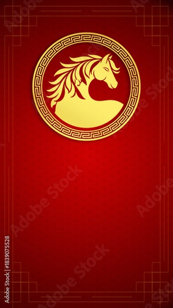 Fototapeta 2026 Chinese New Year Horse Design and Red Festive with Copy Space