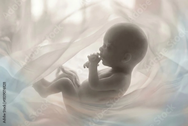 Obraz Fetus developing inside a light, flowing, abstract womb, symbolizing new life, pregnancy, and fertility concepts for hopeful parents and medical advancements