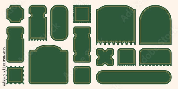 Obraz Elegant green ticket and sticker frames with decorative borders. Design elements for vintage designs, labels, invitations, menus and stylish text layouts.