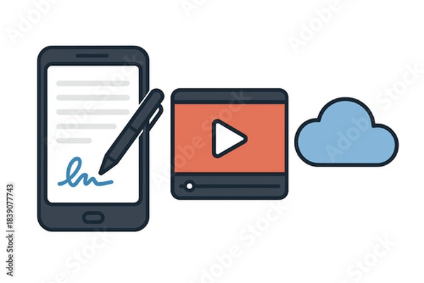 Fototapeta Electronic signature and cloud data storage workflow concept