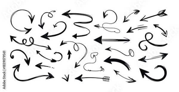Obraz Collection of hand drawn doodle arrows in different shapes and styles isolated on white background