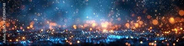 Obraz Panoramic Abstract Background with Floating Fire and Blue Lights