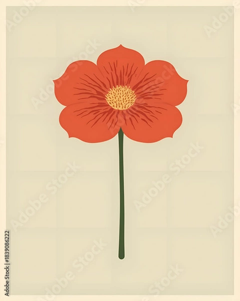 Fototapeta Red Wildflower Botanical Illustration on Soft Canvas 