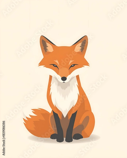 Fototapeta Sitting Red Fox With Calm Expression