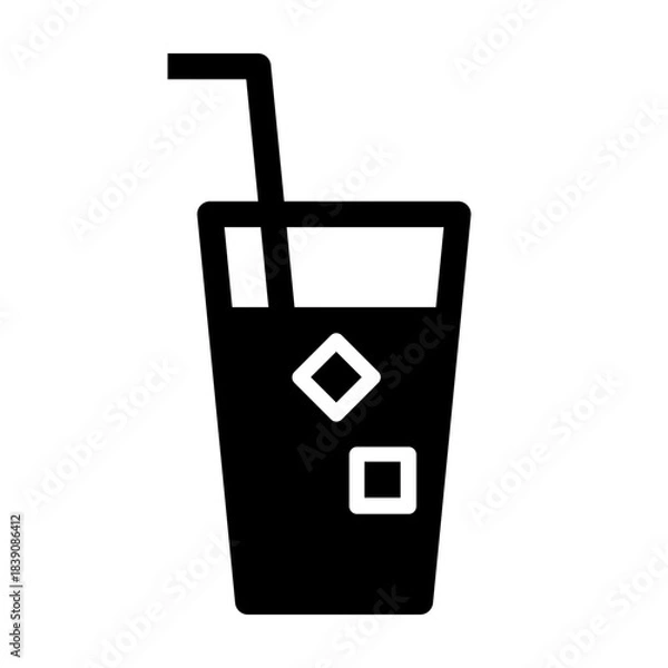 Obraz Juice glass with drinking straw and ice cubes icon, drink sign