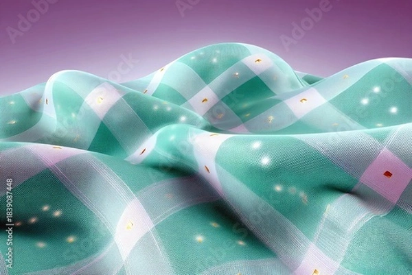 Fototapeta Abstract Fabric Waves with Sparkles on Purple Background