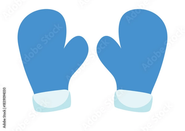 Fototapeta Pair of blue mittens isolated on white background. Vector illustration.