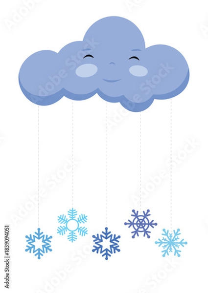 Fototapeta Illustration of snowflakes hanging on the clouds. Vector illustration