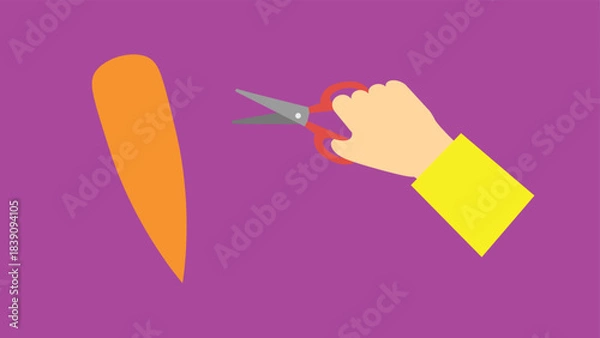 Fototapeta Scissors cutting a carrot. Vector illustration in flat design style.