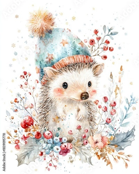 Obraz Adorable hedgehog surrounded by colorful flowers.
