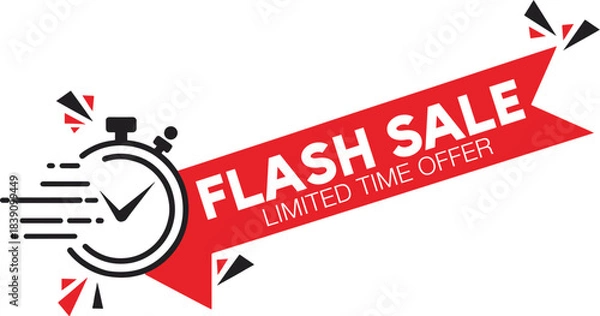 Obraz Flash Sale Vector Banner Template | Limited Time Offer and Special Promotion Tag with Stopwatch Icon