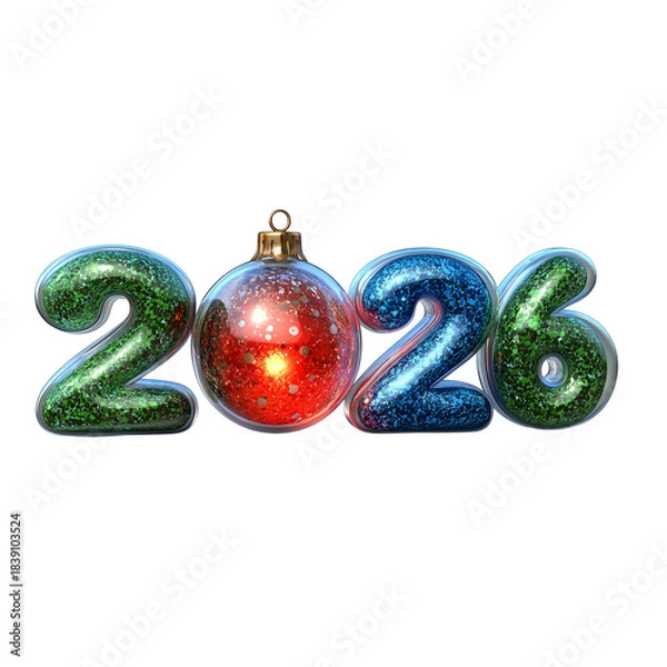 Fototapeta 2026 numbers with Christmas ornament isolated on a transparent background 2