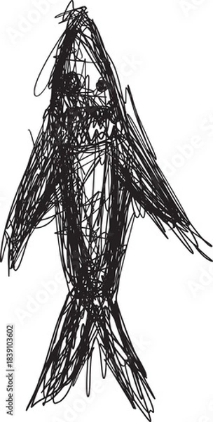 Obraz black scribbles depicting ghost Shark fish figures illustration