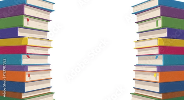 Obraz Colorful stacked books with blank central area for copy space