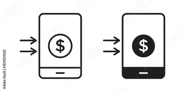 Obraz Send money smartphone icons, Line vector. solid symbol set