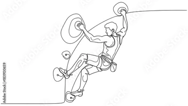 Fototapeta An illustration of a determined person scaling a climbing wall. 