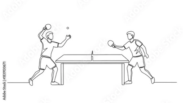 Fototapeta Players engaged in a thrilling game of table tennis. 