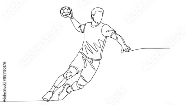 Fototapeta A minimalist line art illustration of a handball player in action, throwing the ball. 